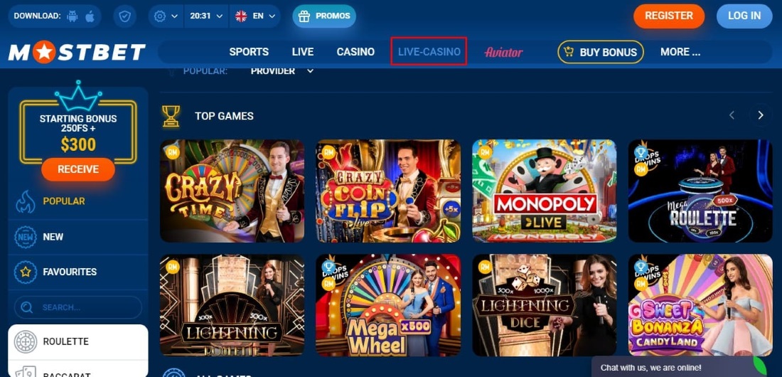 live casino section
