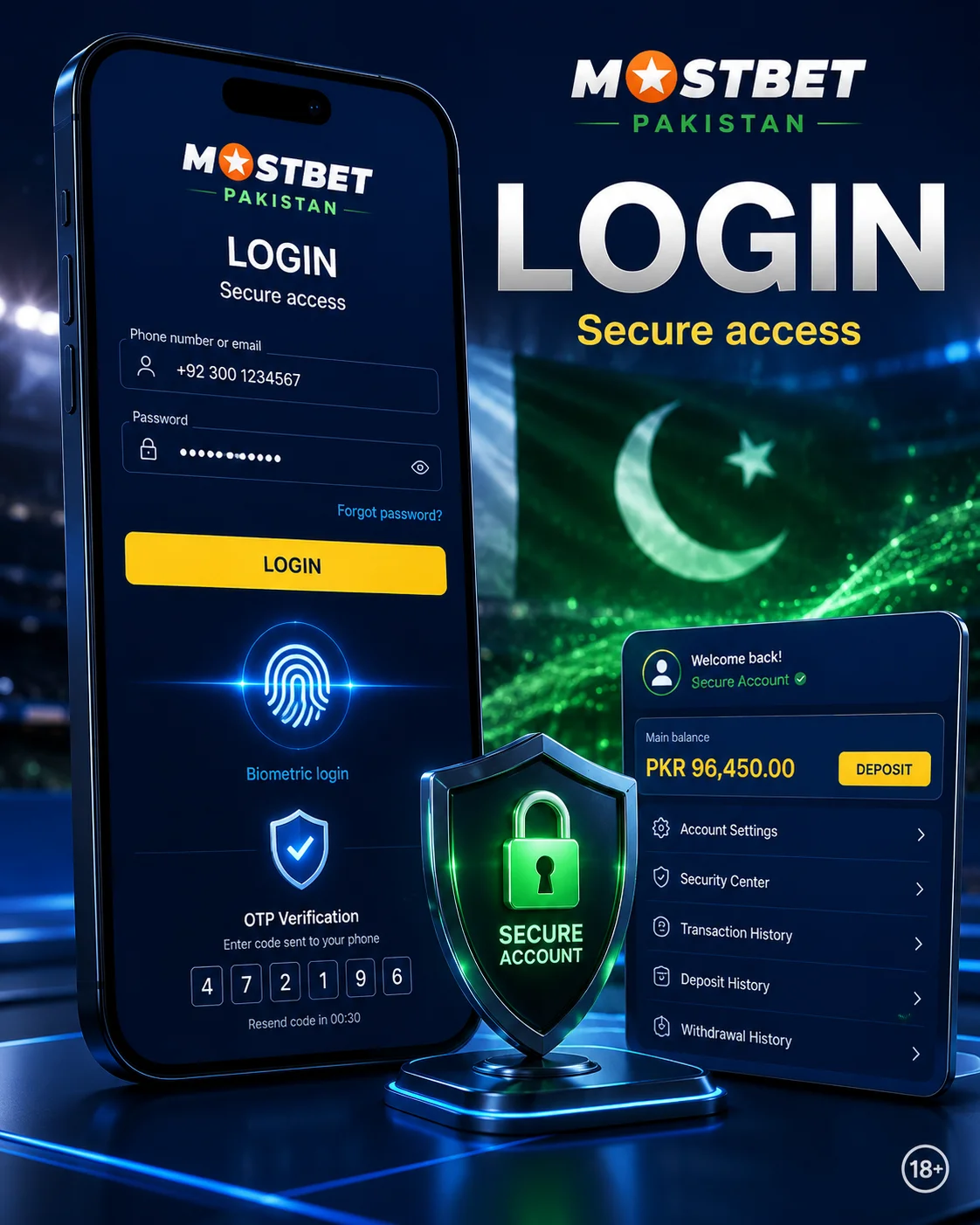 Secure login screen of the Mostbet mobile app
